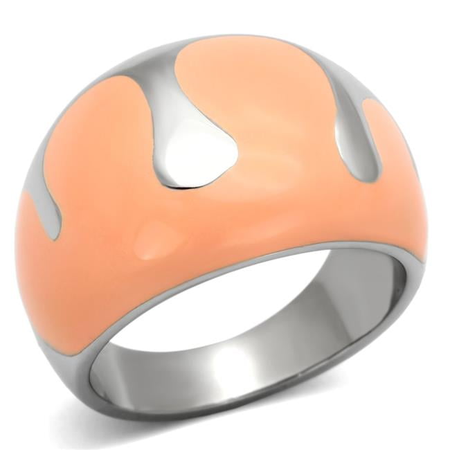 High Polished No Plating Stainless Steel Ring with Epoxy, Orange - Size 6