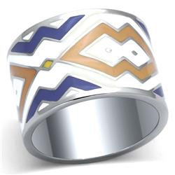 High Polished No Plating Stainless Steel Ring with Epoxy, Multi Color - Size 9