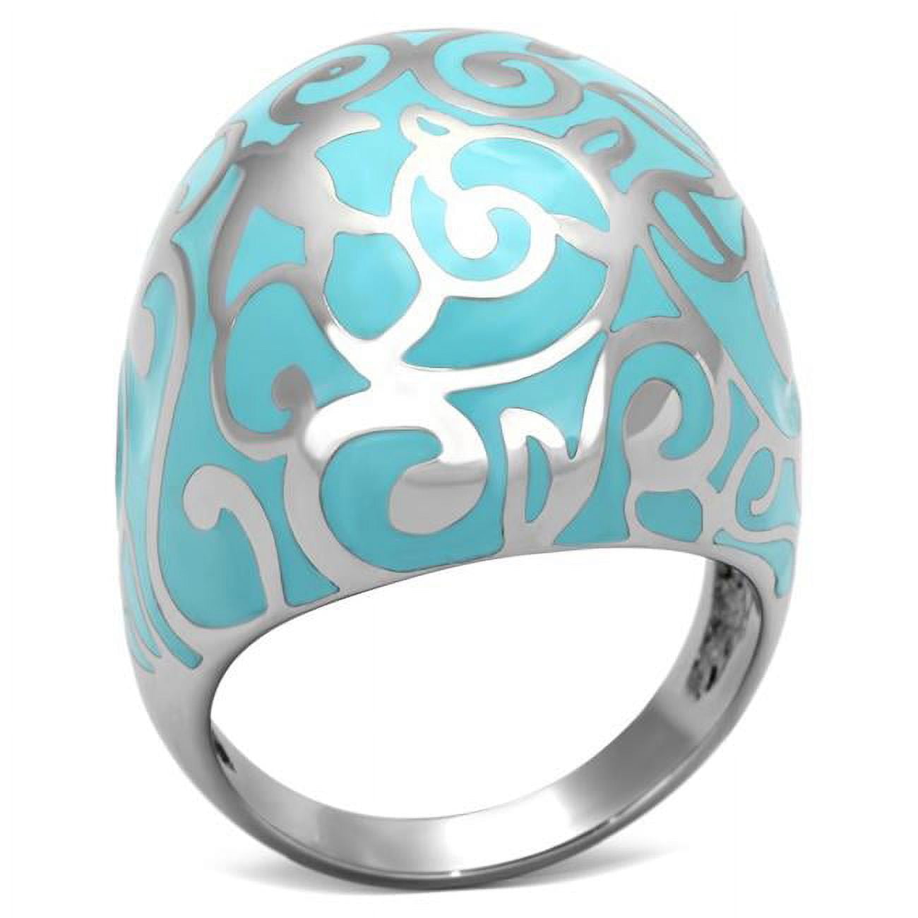 High Polished No Plating Stainless Steel Ring with Epoxy, Aquamarine - Size 10
