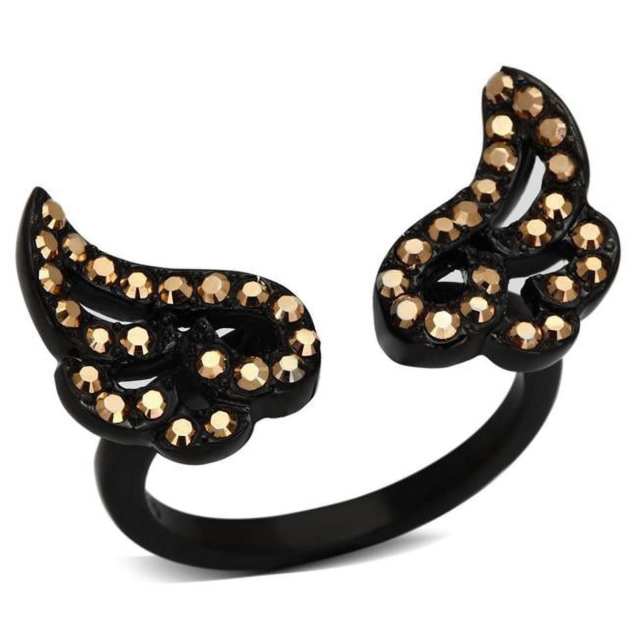 IP Black Ion Plating Stainless Steel Ring with Top Grade Crystal, Metallic Light Gold - Size 8