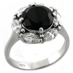 Picture of Alamode LOAS1044-5 Rhodium 925 Sterling Silver Ring with AAA Grade CZ&#44; Jet - Size 5