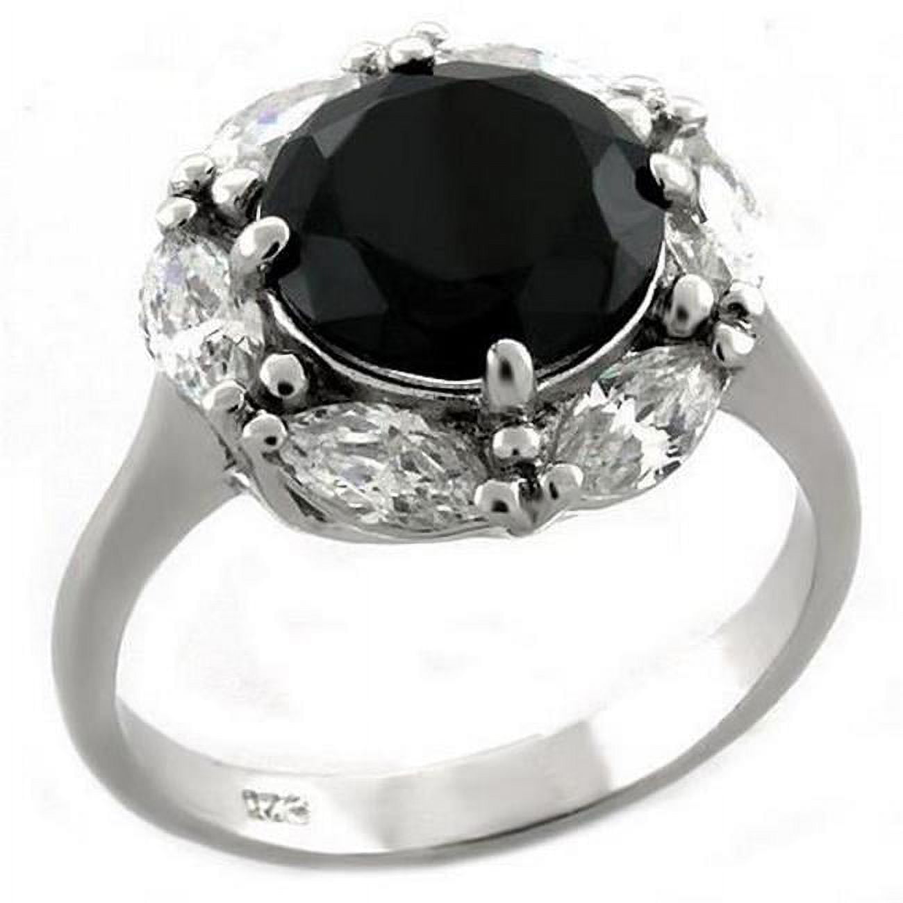 Picture of Alamode LOAS1044-8 Rhodium 925 Sterling Silver Ring with AAA Grade CZ&#44; Jet - Size 8