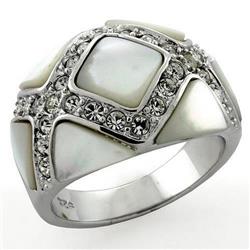 Picture of Alamode LOAS1099-8 Rhodium 925 Sterling Silver Ring with Precious Stone Conch&#44; White - Size 8