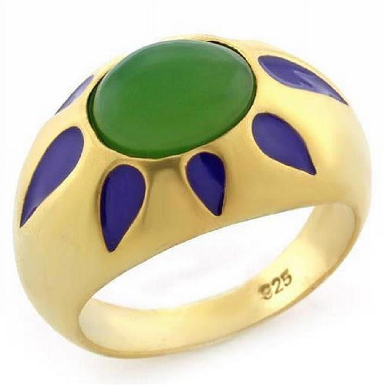 Picture of Alamode LOAS1131-8 Matte Gold 925 Sterling Silver Ring with Synthetic Jade&#44; Emerald - Size 8