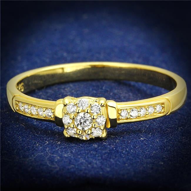 Women Gold 925 Sterling Silver Ring with AAA Grade CZ in Clear - Size 6