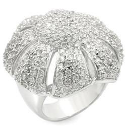 Rhodium Brass Ring with AAA Grade CZ, Clear - Size 9