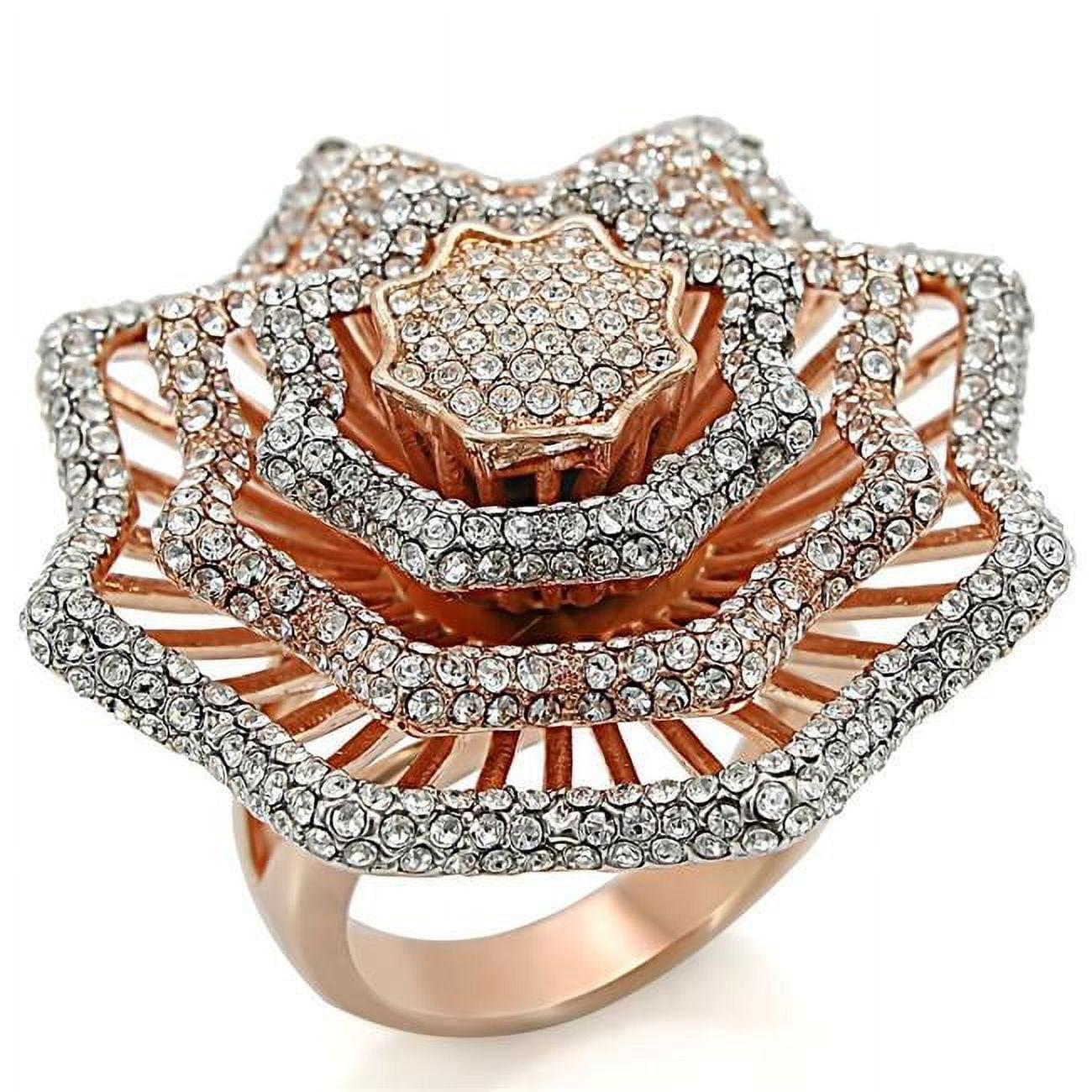 Picture of Alamode 1W023-5 Rose Gold & Rhodium Brass Ring with Top Grade Crystal&#44; Clear - Size 5