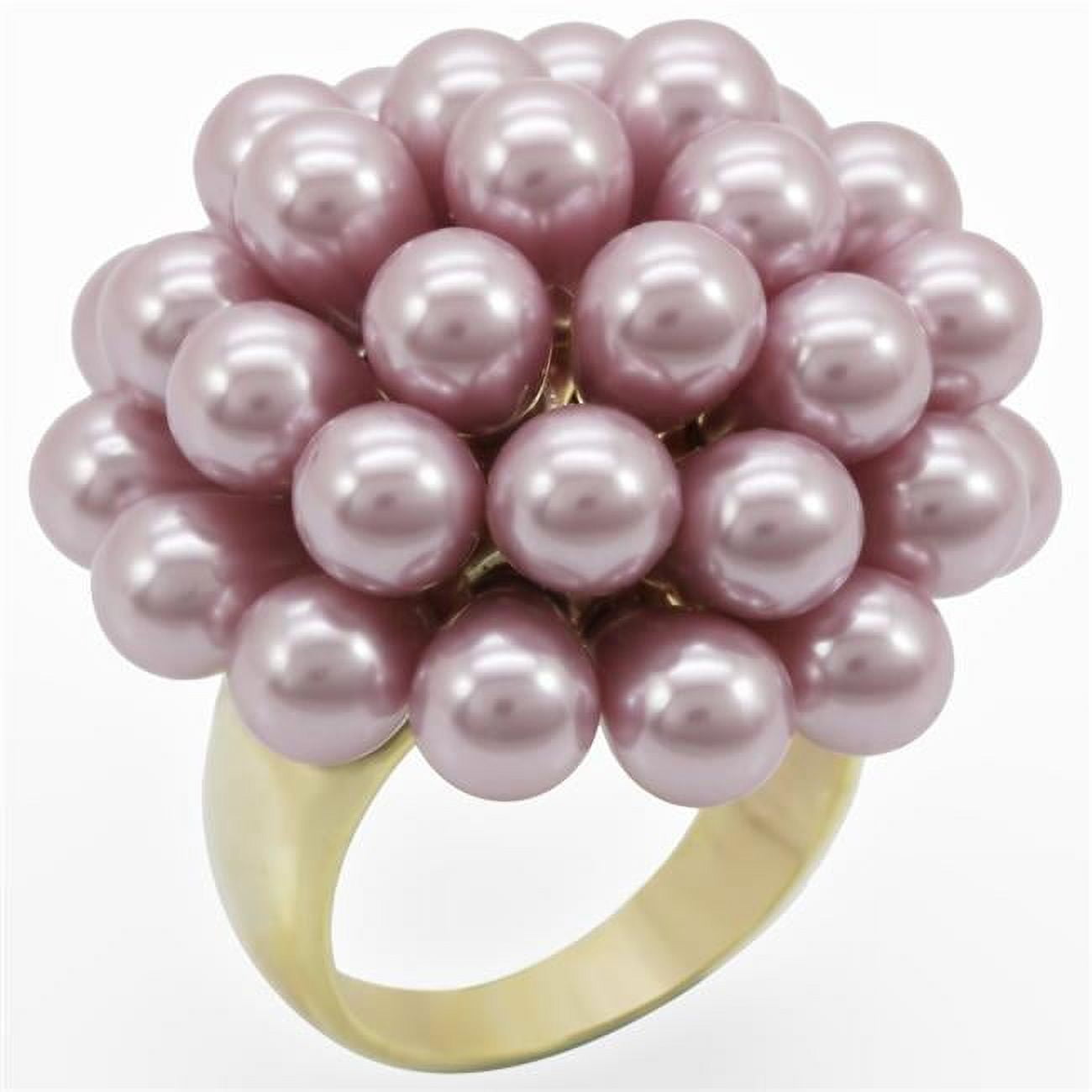 Picture of Alamode 1W051-10 Gold Brass Ring with Synthetic Pearl, Light Amethyst - Size 10