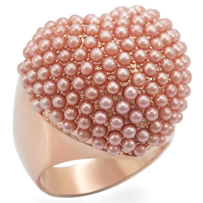 Picture of Alamode 1W059-9 Rose Gold Brass Ring with Synthetic Pearl, Rose - Size 9
