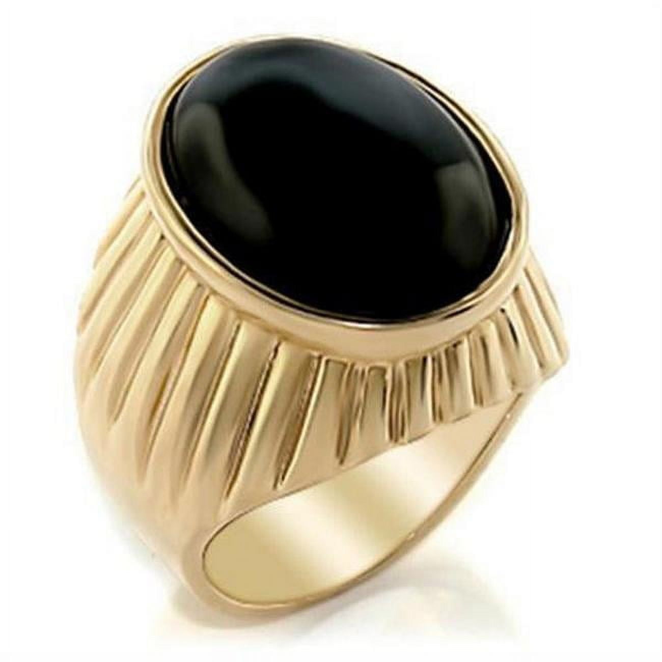 Picture of Alamode 2W060-12 Gold Brass Ring with Semi-Precious Onyx, Jet - Size 12