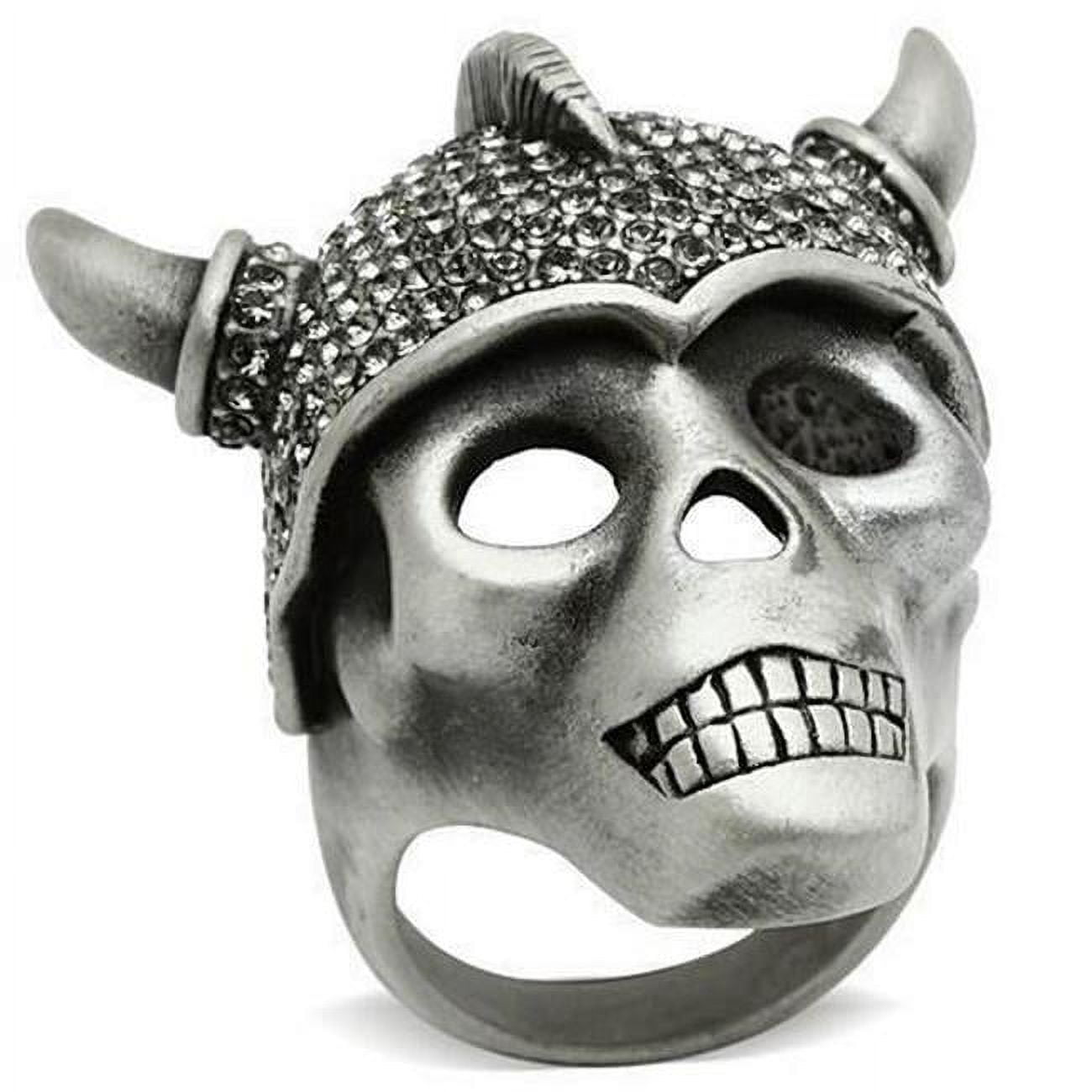 Picture of Alamode 3W021-10 Antique Silver White Metal Ring with Top Grade Crystal, Black Diamond - Size 10