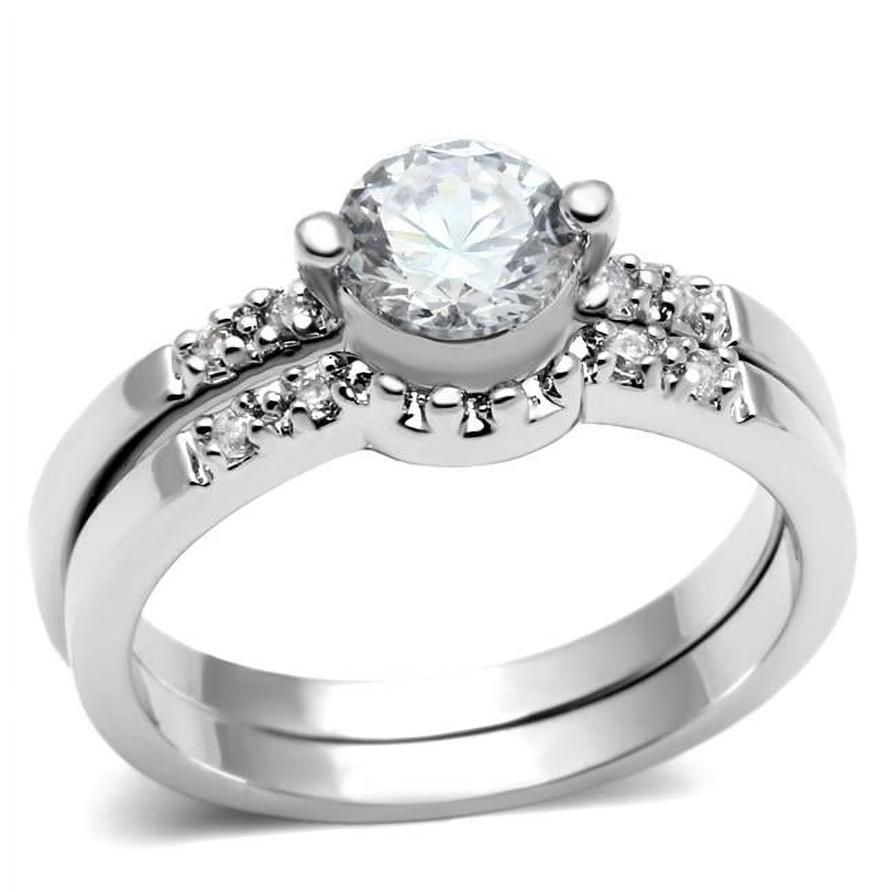 Rhodium Brass Ring with AAA Grade CZ, Clear - Size 5