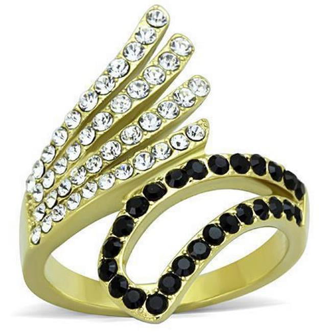 TK1710-5 IP Gold Ion Plating Stainless Steel Ring with Top Grade Crystal, Jet - Size 5