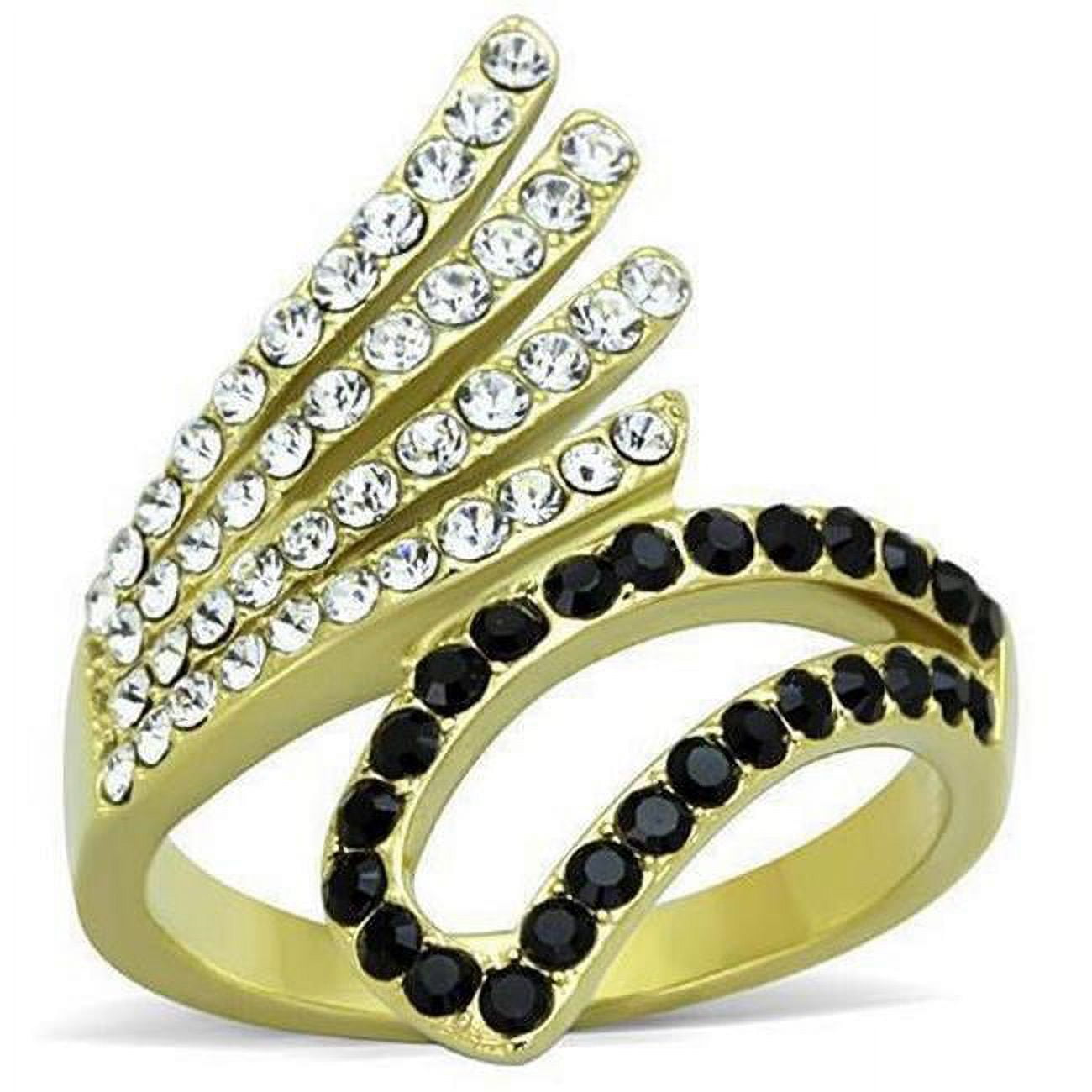 TK1710-6 IP Gold Ion Plating Stainless Steel Ring with Top Grade Crystal, Jet - Size 6