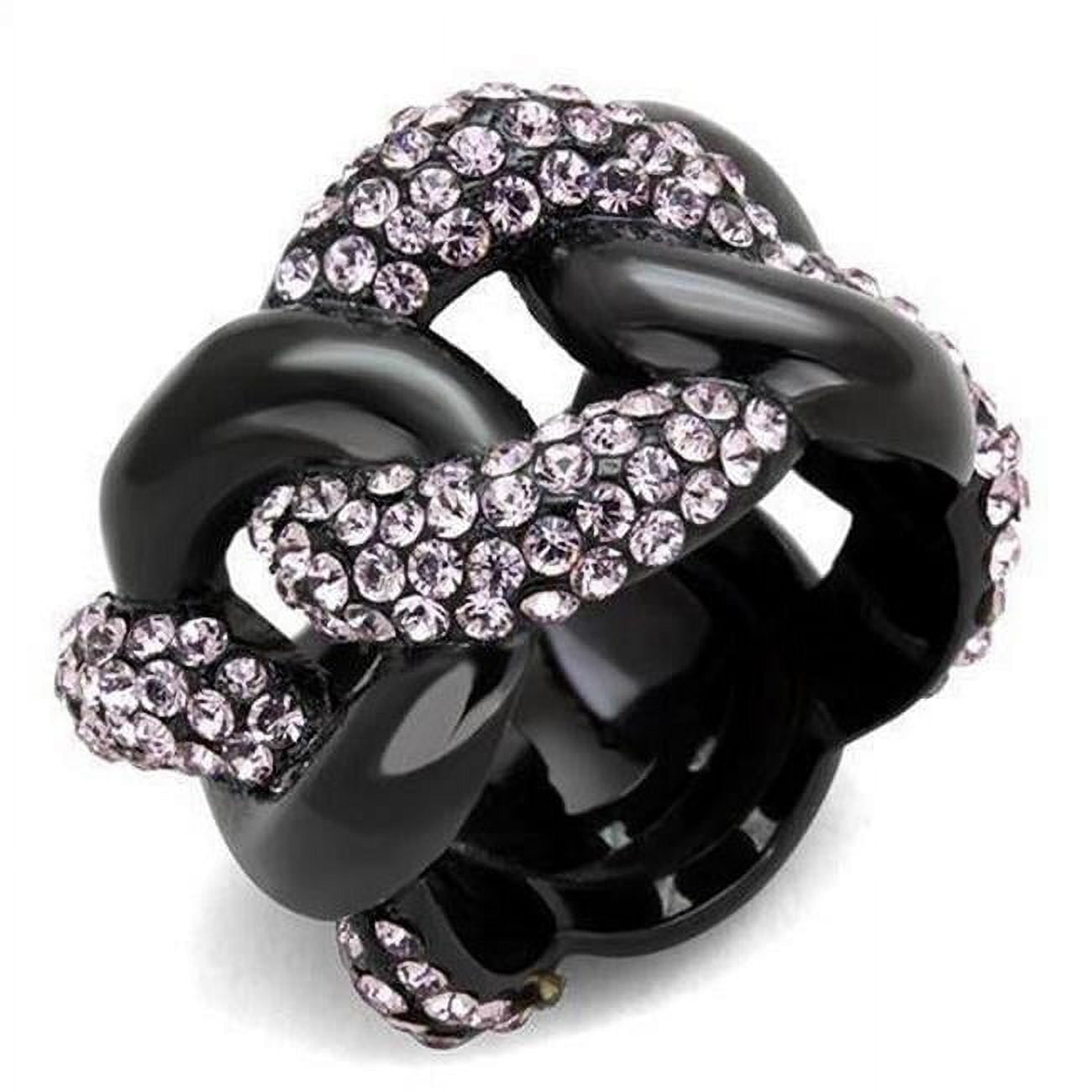 IP Black Ion Plating Stainless Steel Ring with Top Grade Crystal, Light Amethyst - Size 7