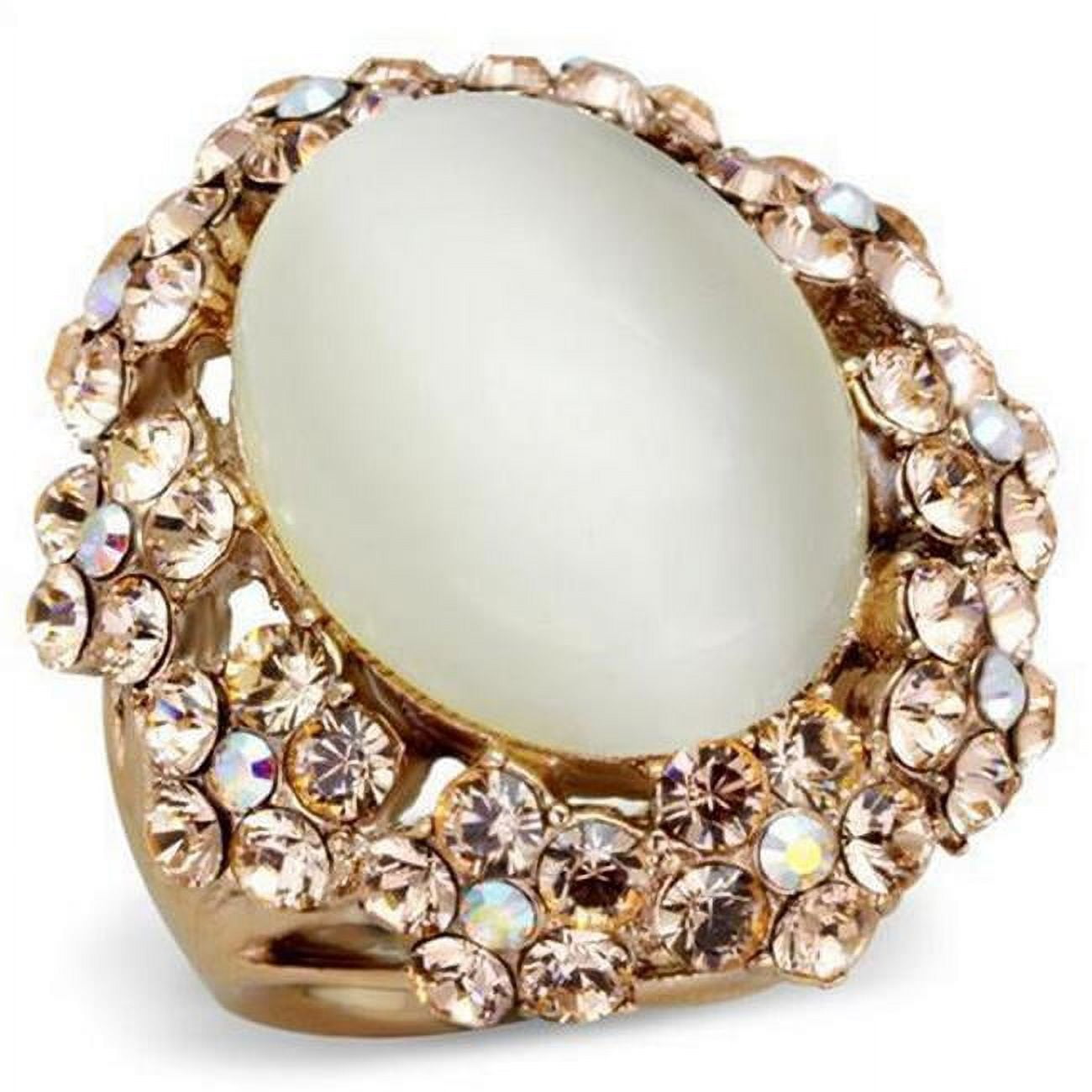 TK1846-6 IP Rose Gold Ion Plating Stainless Steel Ring with Synthetic Cat Eye, White - Size 6