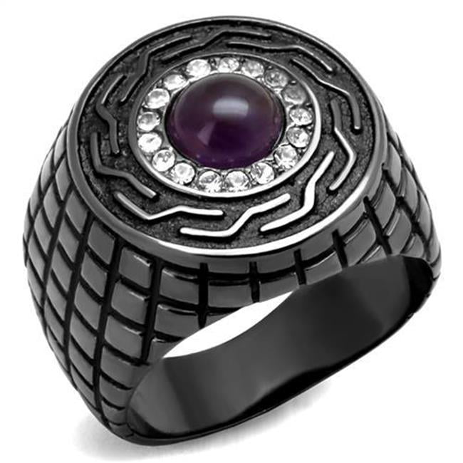 TK2813-12 Men IP Light Black Stainless Steel Ring with Semi-Precious in Amethyst - Size 12
