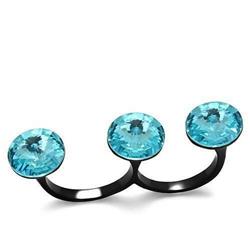 TK2103-8 IP Black Ion Plating Stainless Steel Ring with Top Grade Crystal, Sea Blue - Size 8