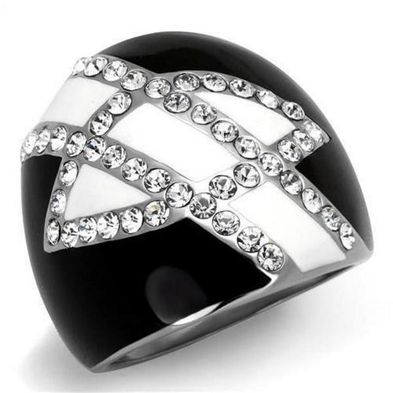 High Polished No Plating Stainless Steel Ring with Top Grade Crystal, Clear - Size 5