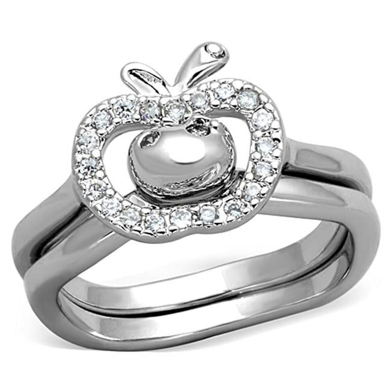 Rhodium Brass Ring with AAA Grade CZ, Clear - Size 5
