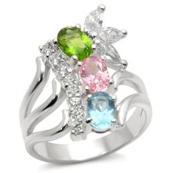 Picture of Alamode 40608-10 High-Polished 925 Sterling Silver Ring with AAA Grade CZ&#44; Multi Color - Size 10