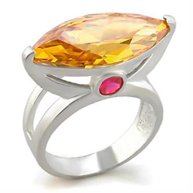 Rhodium Brass Ring with AAA Grade CZ, Champagne - Size 6