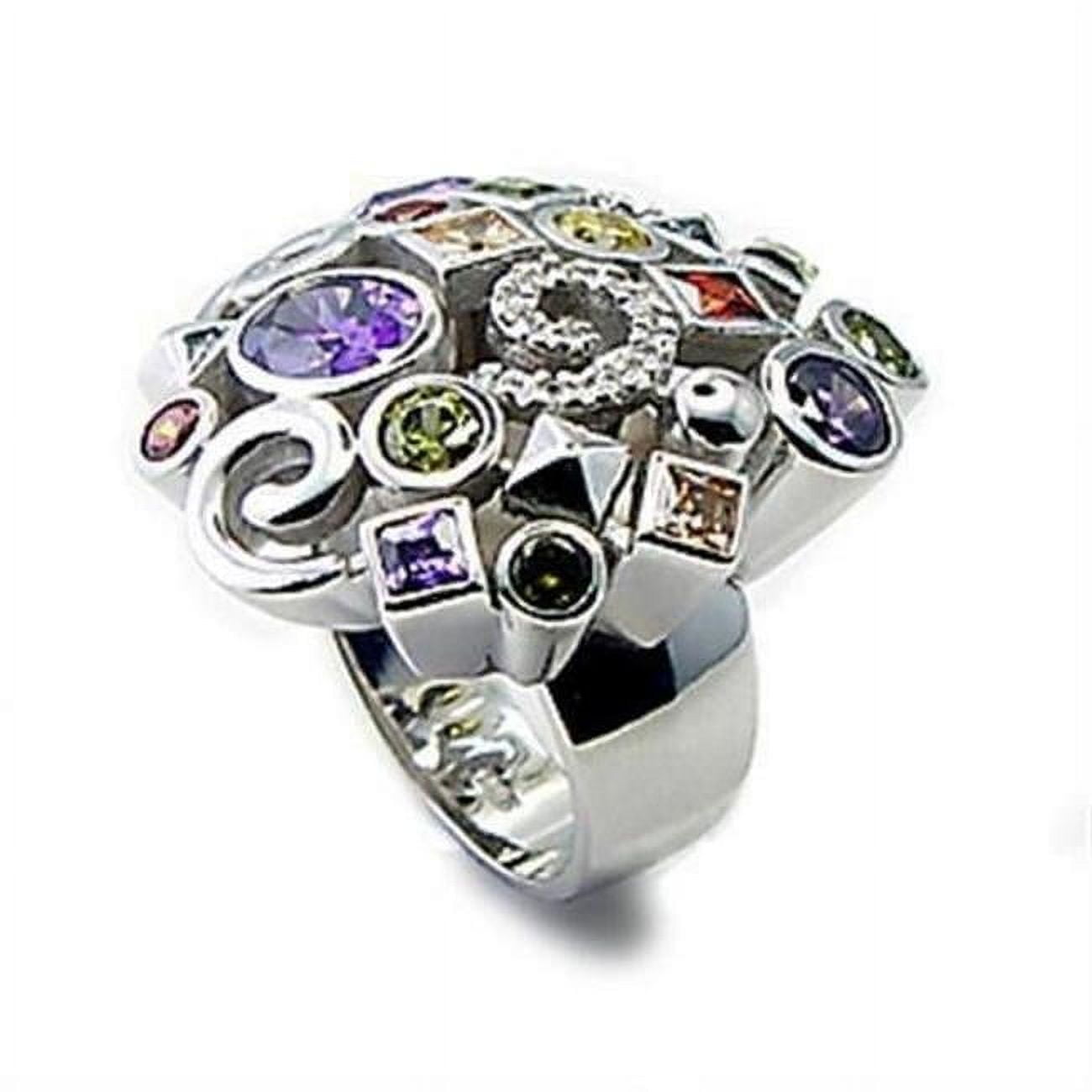 Rhodium Brass Ring with AAA Grade CZ, Multi Color - Size 8