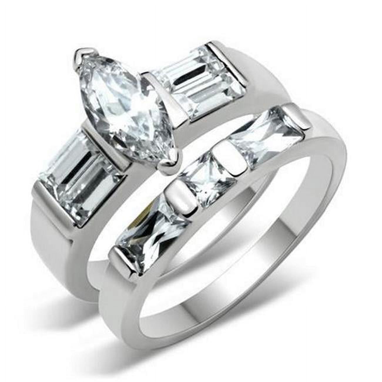 Rhodium Brass Ring with AAA Grade CZ, Clear - Size 5