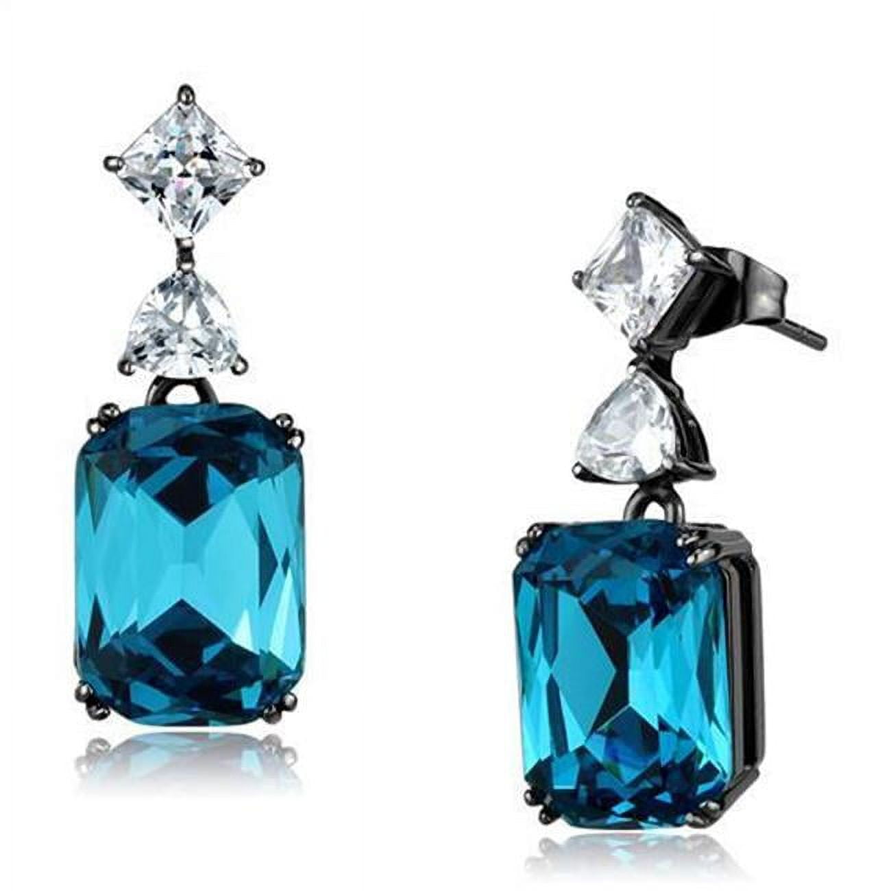 TK2848 Women IP Light Black Stainless Steel Earrings with Top Grade Crystal in Blue Zircon