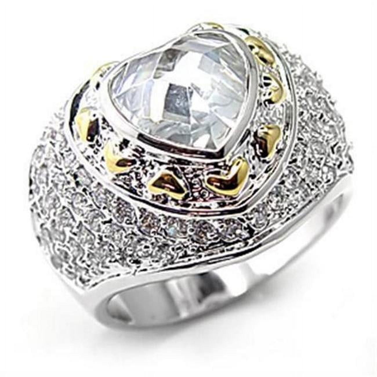 Reverse Two-Tone Brass Ring with AAA Grade CZ, Clear - Size 10