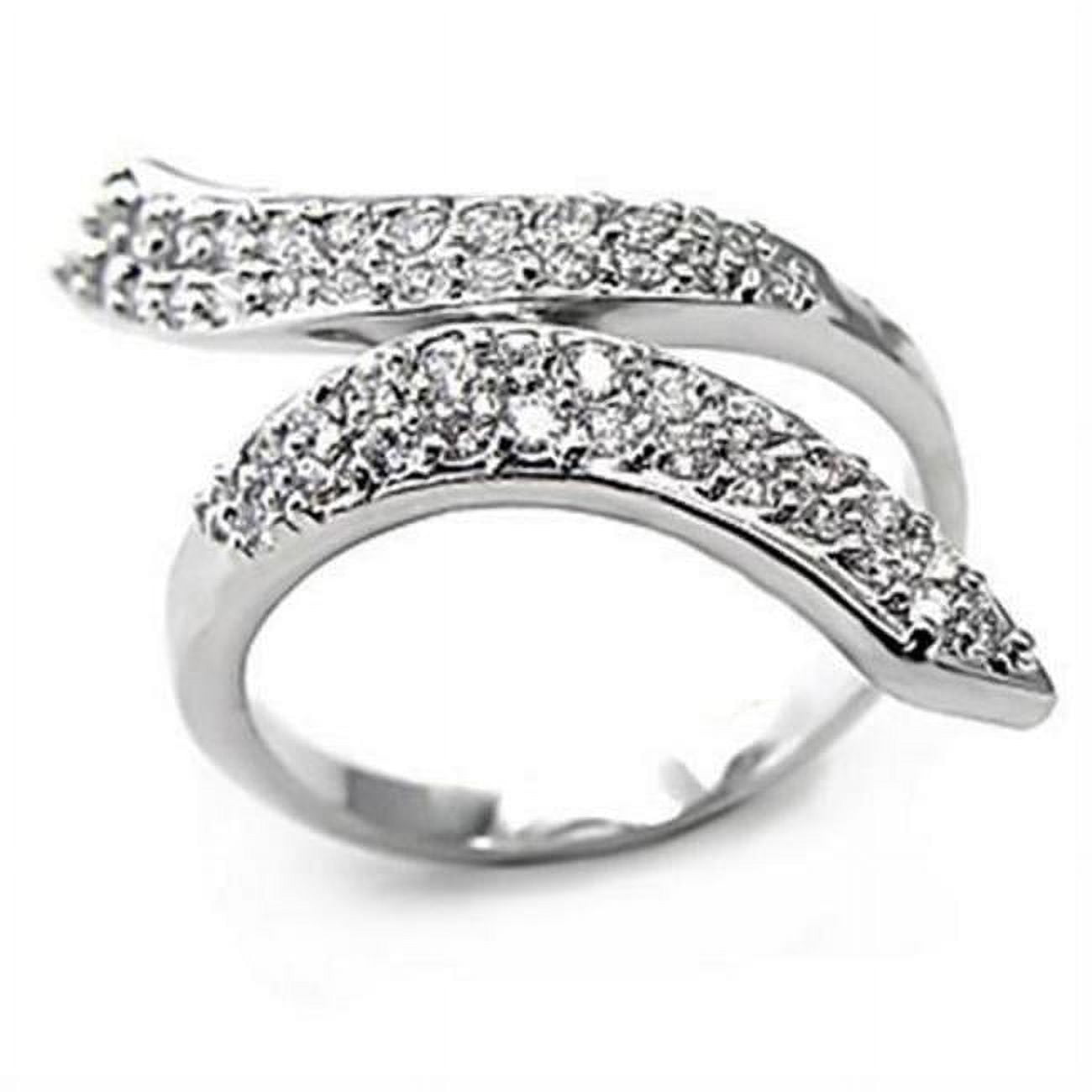 Rhodium Brass Ring with AAA Grade CZ, Clear - Size 6
