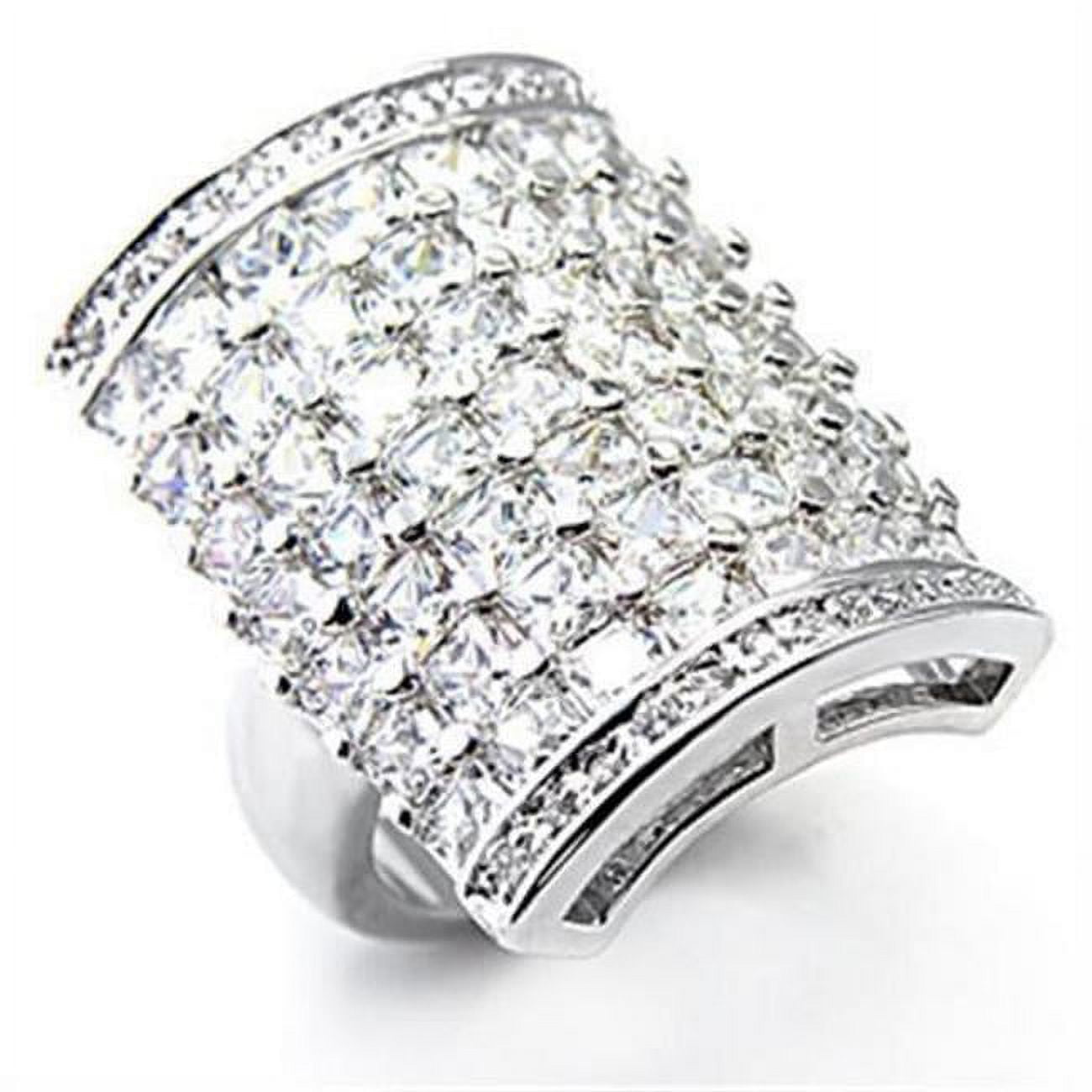 Rhodium Brass Ring with AAA Grade CZ, Clear - Size 6
