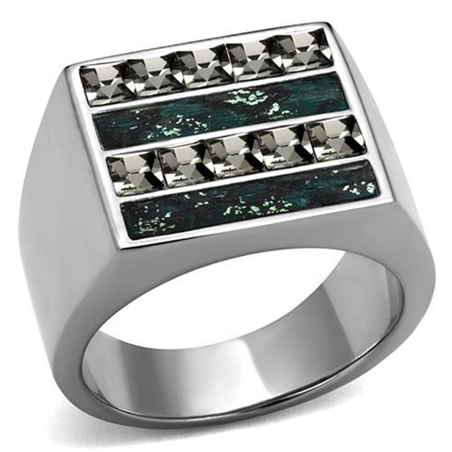 Men High Polished Stainless Steel Ring with Leather in Assorted - Size 11