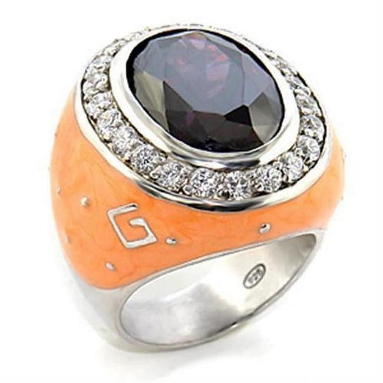 Rhodium Brass Ring with AAA Grade CZ, Amethyst - Size 5
