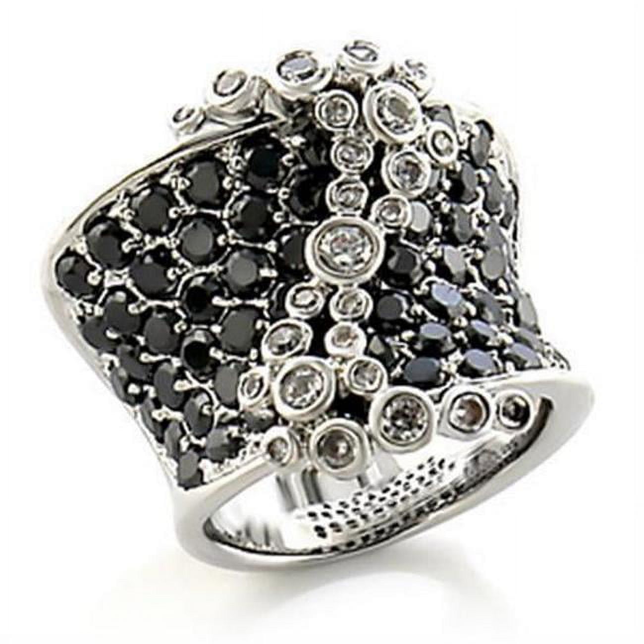 Rhodium Brass Ring with AAA Grade CZ, Jet - Size 5