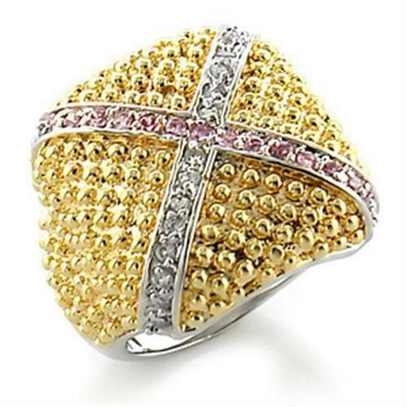 Gold & Rhodium Brass Ring with AAA Grade CZ, Rose - Size 10