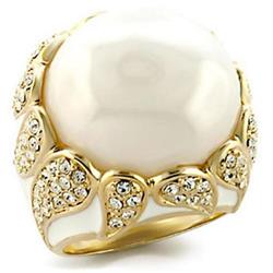 Picture of Alamode 9W183-8 Gold Brass Ring with Milky CZ, White - Size 8