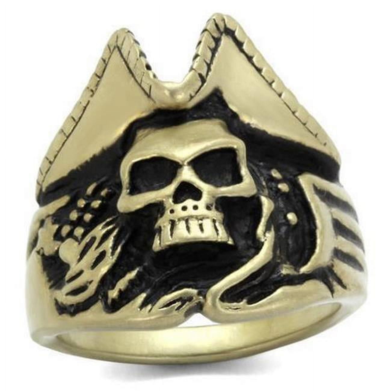 IP Antique Copper Stainless Steel Ring with Epoxy, Jet - Size 8