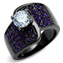 IP Light Black IP Gun Stainless Steel Ring with AAA Grade CZ, Light Amethyst - Size 6