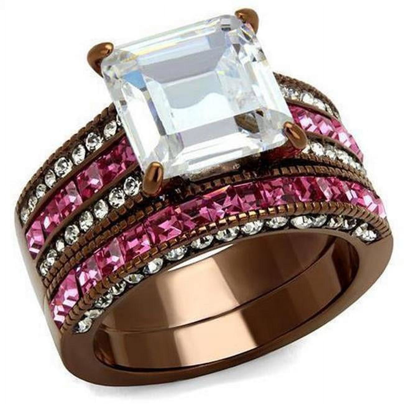 IP Coffee Light Stainless Steel Ring with AAA Grade CZ, Clear - Size 6