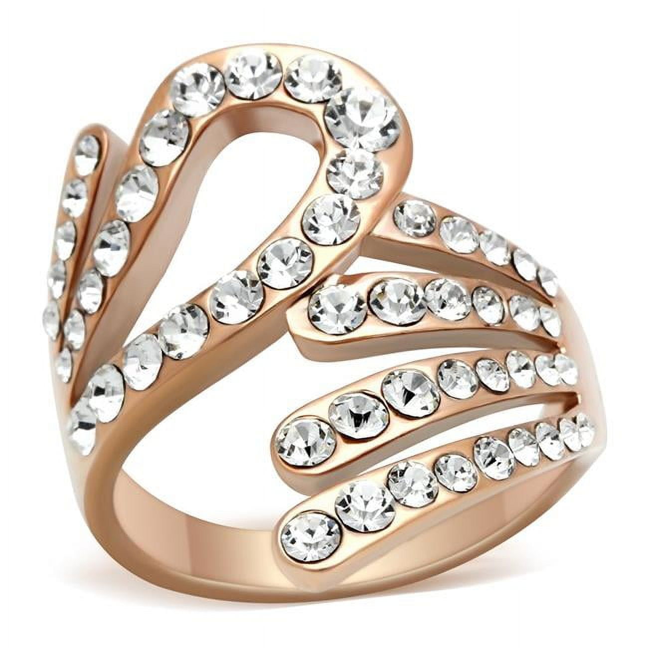 Picture of Alamode GL149-9 IP Rose Gold Ion Plating Brass Ring with Top Grade Crystal, Clear - Size 9
