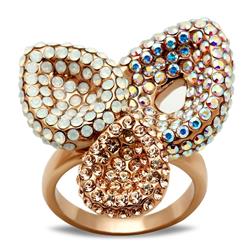 IP Rose Gold Ion Plating Brass Ring with Top Grade Crystal, Multi Color - Size 6