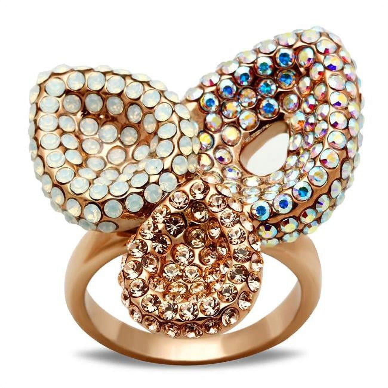 IP Rose Gold Ion Plating Brass Ring with Top Grade Crystal, Multi Color - Size 9