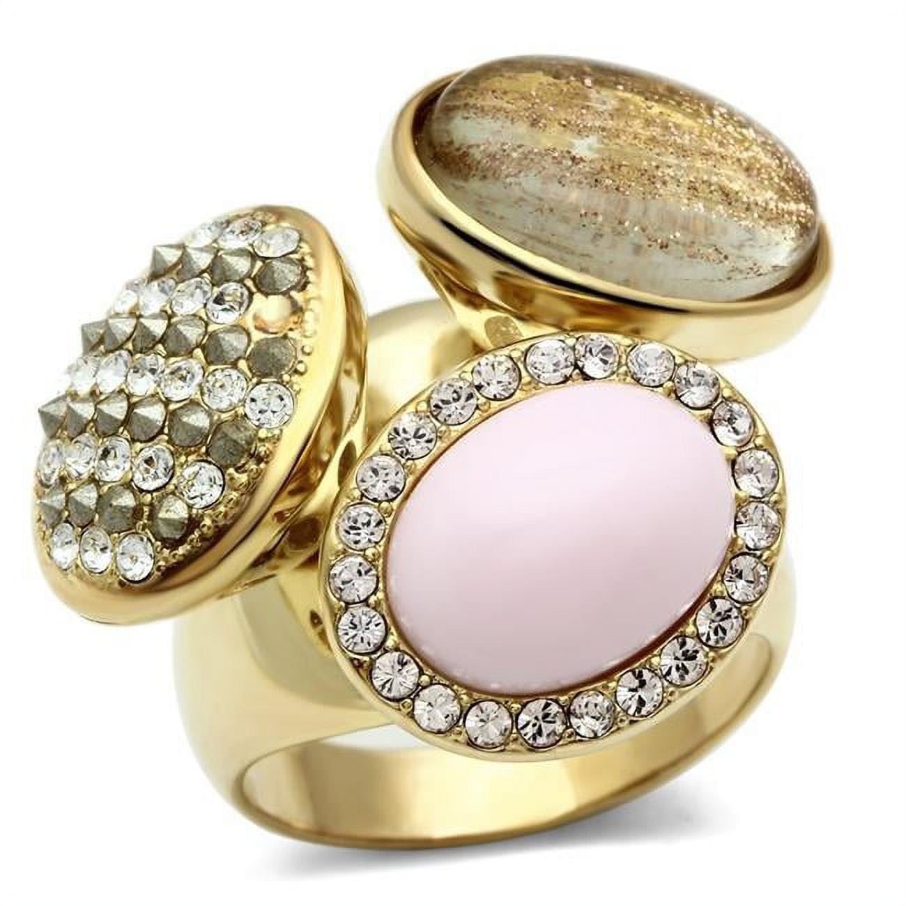 IP Gold Ion Plating Brass Ring with Top Grade Crystal, Multi Color - Size 5