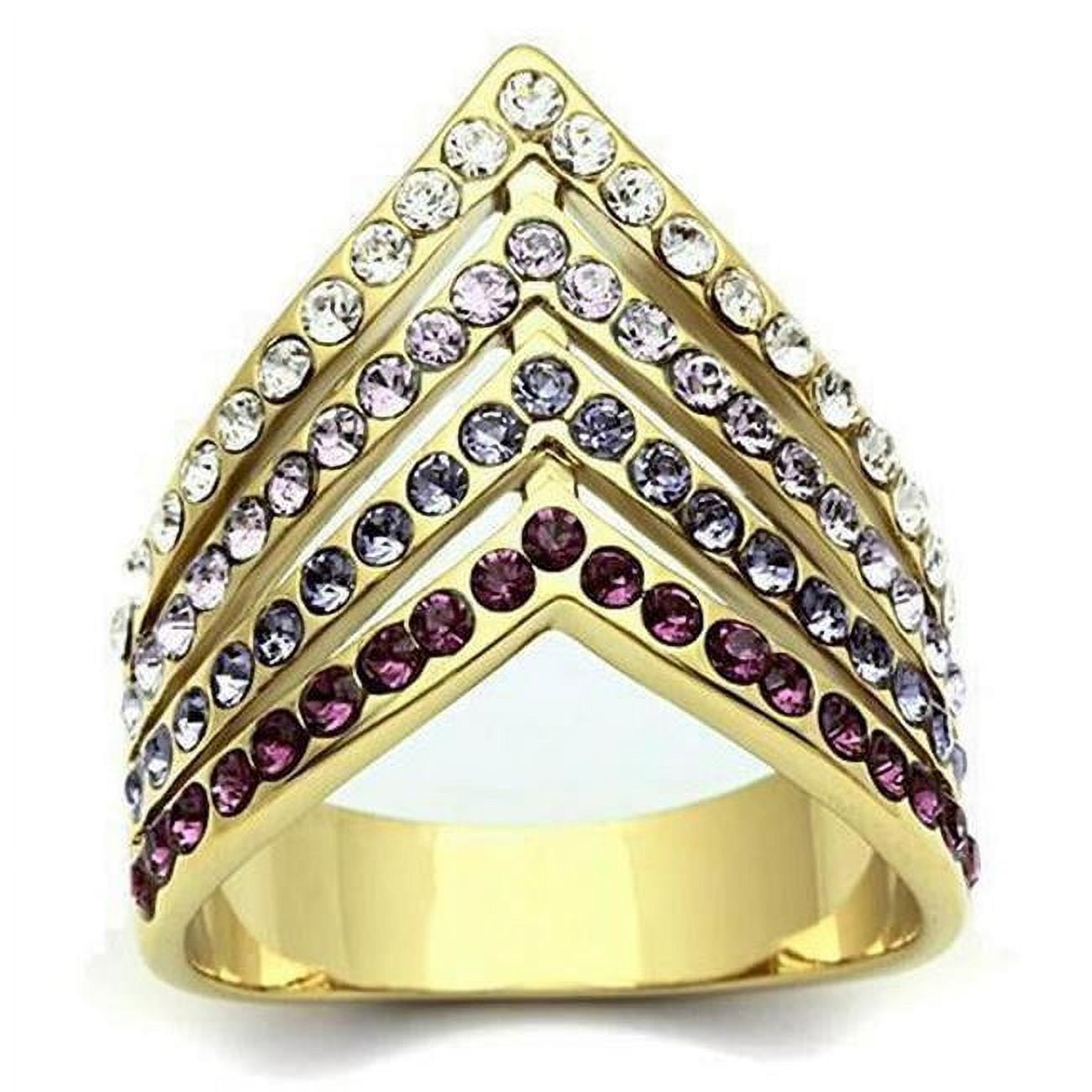 Picture of Alamode GL305-5 IP Gold Ion Plating Brass Ring with Top Grade Crystal, Multi Color - Size 5
