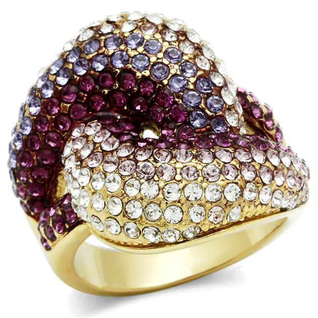 Picture of Alamode GL306-9 IP Gold Ion Plating Brass Ring with Top Grade Crystal, Multi Color - Size 9