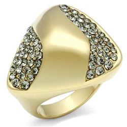 IP Gold Ion Plating Brass Ring with Top Grade Crystal, Black Diamond - Size 5