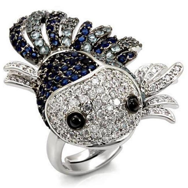 Rhodium & Ruthenium Brass Ring with AAA Grade CZ, Multi Color - Size 7