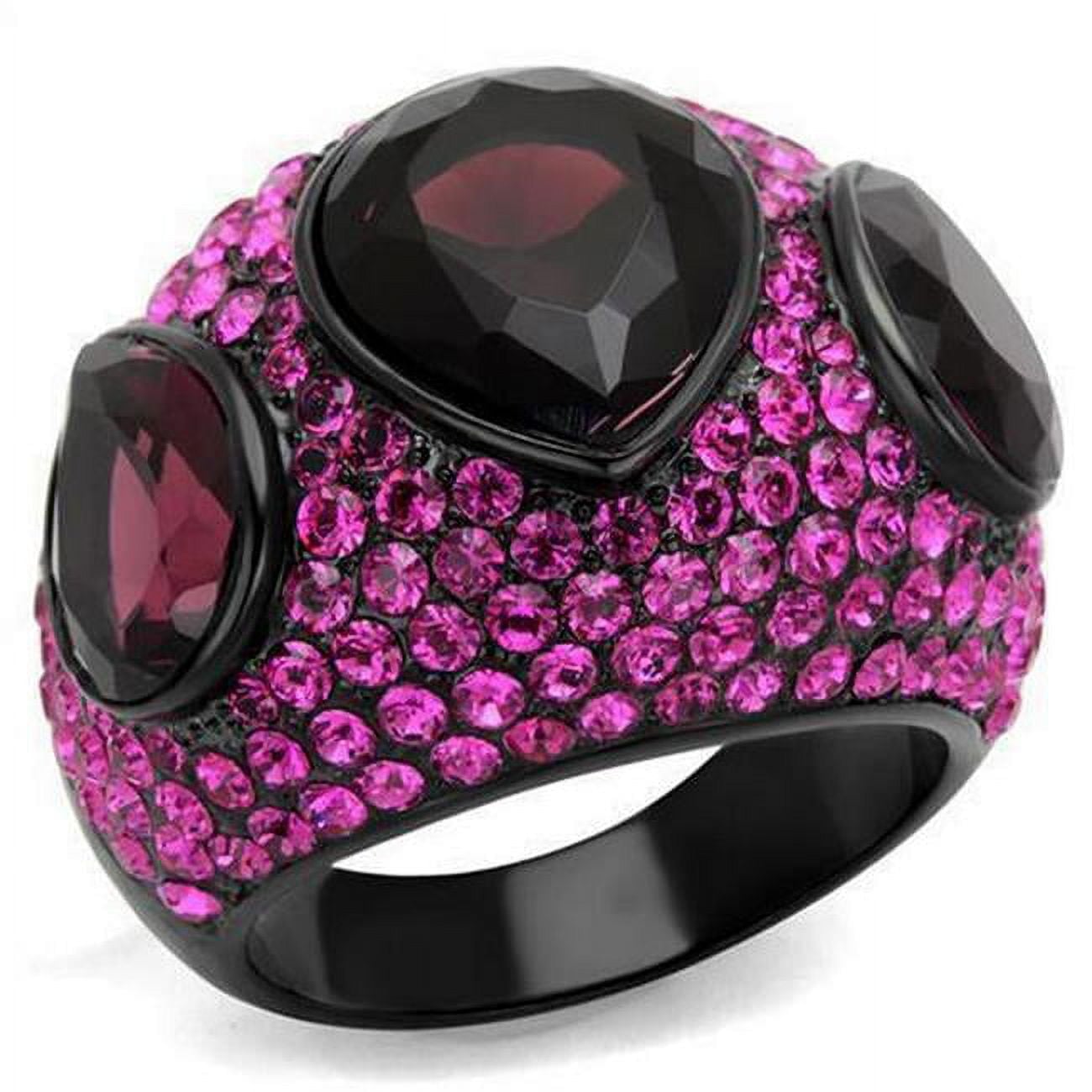 TK2276-7 IP Black Ion Plating Stainless Steel Ring with Synthetic Glass, Amethyst - Size 7