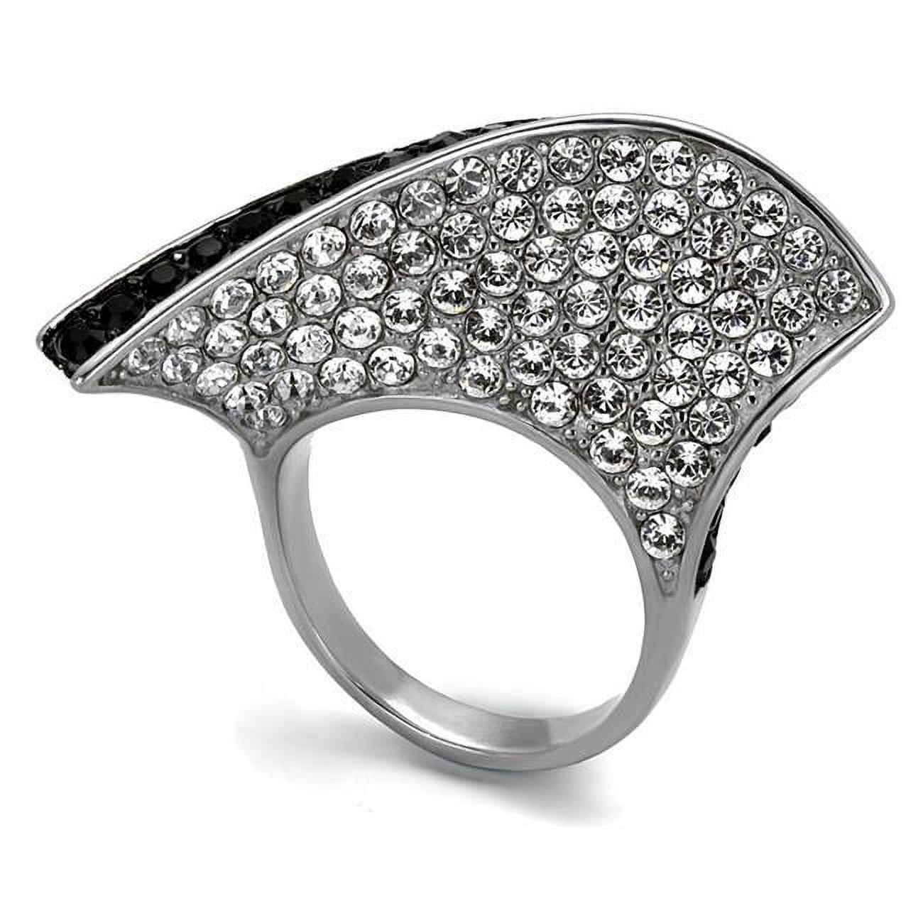 TK2361-6 Two-Tone IP Black Ion Plating Stainless Steel Ring with Top Grade Crystal, Jet - Size 6